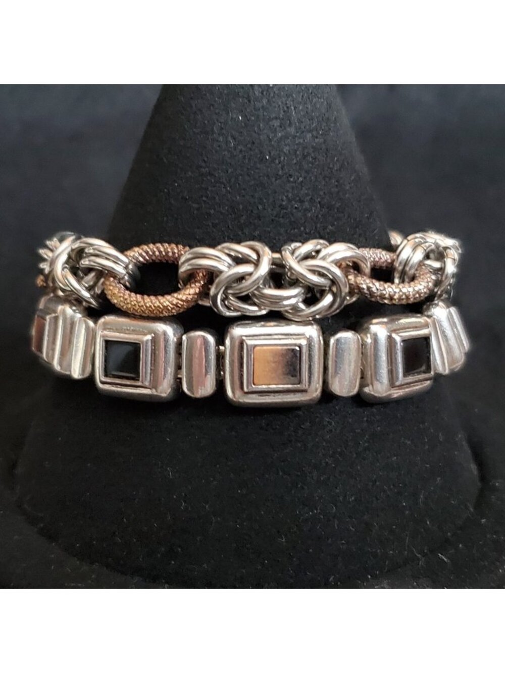 Bracelet Lot of 2 Silver Copper Tone Black Link 6-6.75"